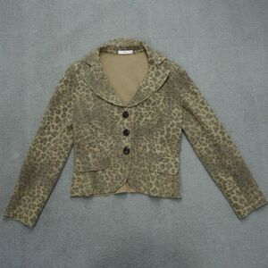 Leggiadro Blazer Jacket Women's Size 2 Leopard Print 100% Cashmere Long Sleeve